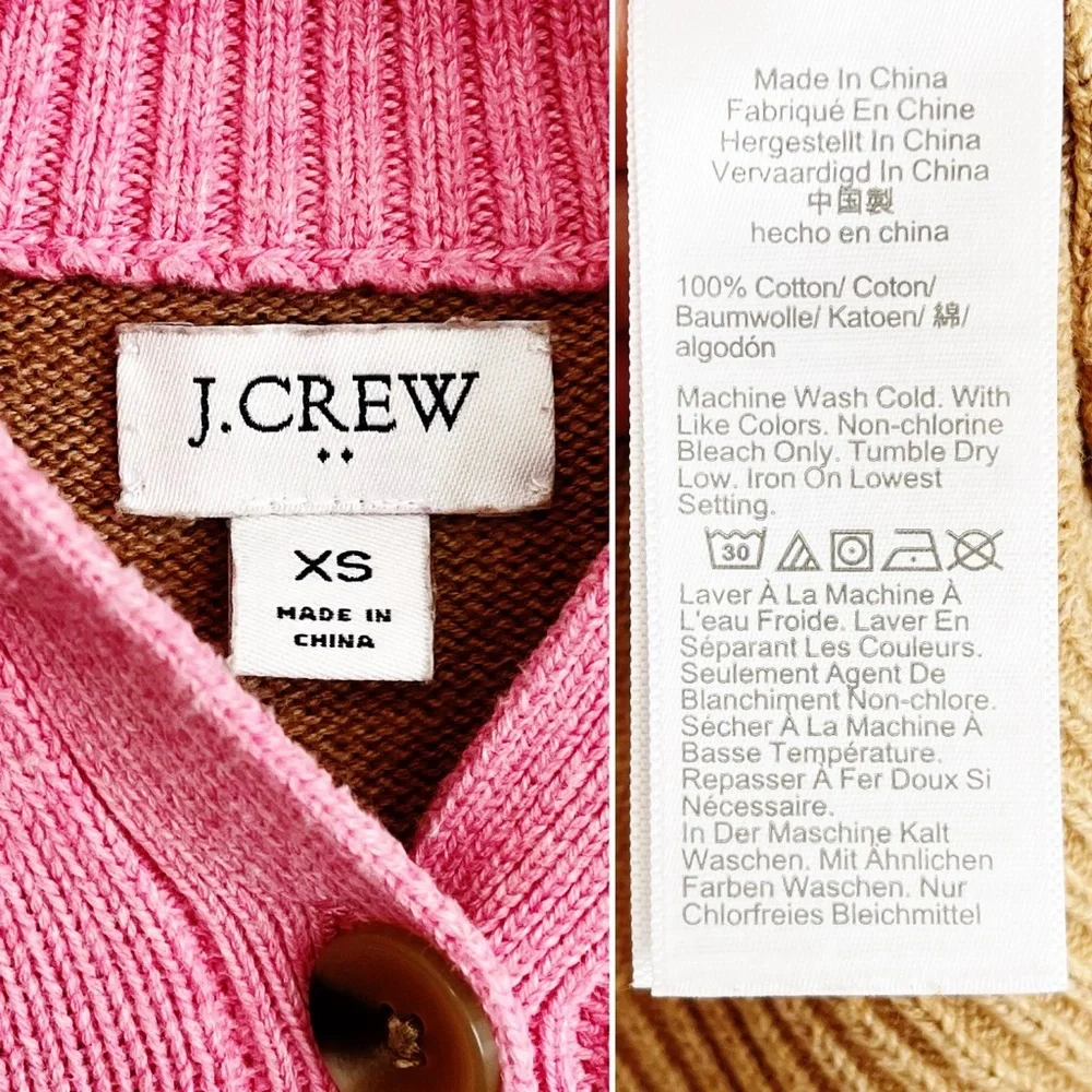 BOGO! J. Crew Henley Pullover Sweater Colorblock Pink Navy Tan XS